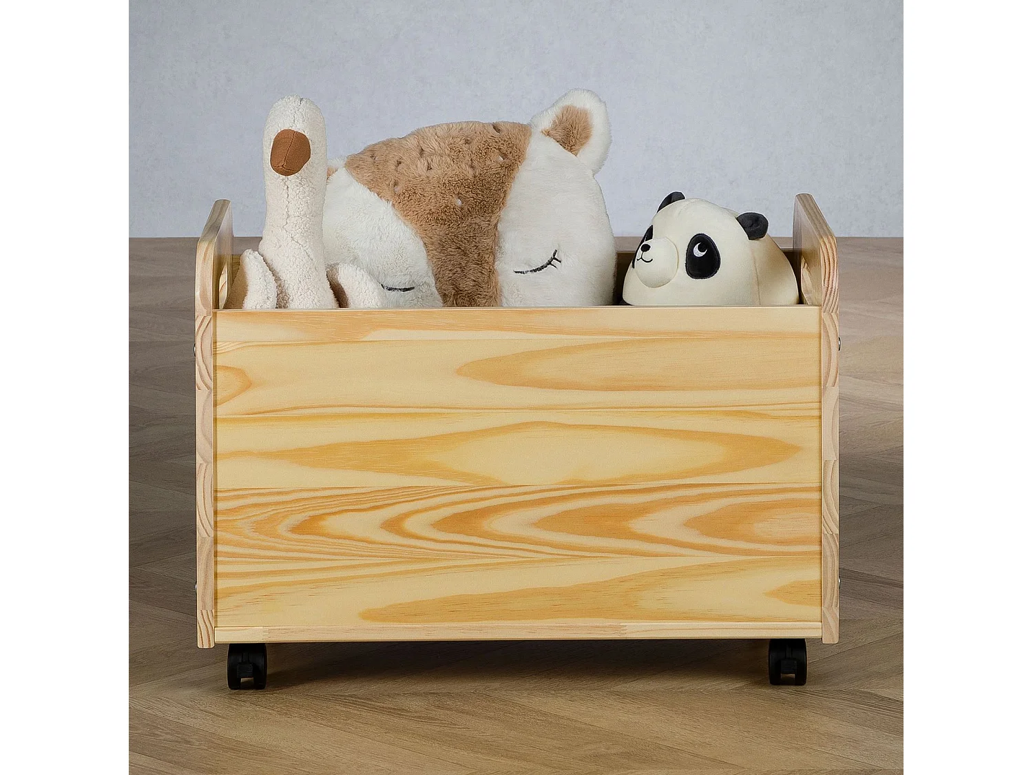 Coffre à jouets BENJAMIN sur roulettes 60 x 43 x 40 cm en bois pour chambre d'enfant, Rangement Montessori jouets peluches