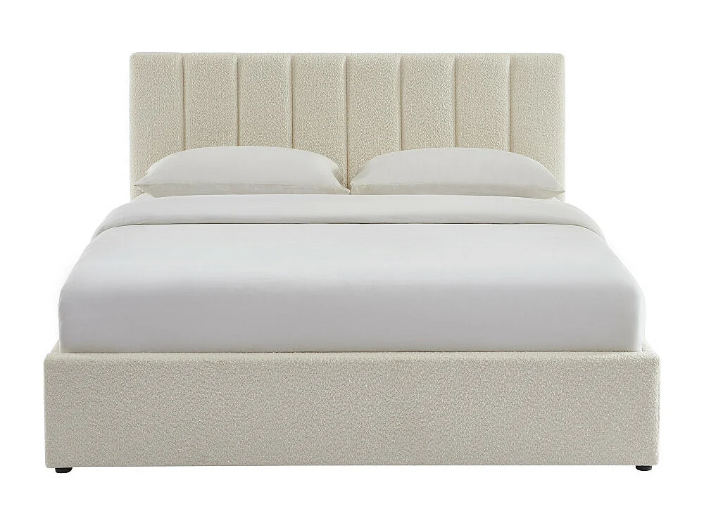 Billie - Lit coffre en tissu bouclette 160x200cm - Écru