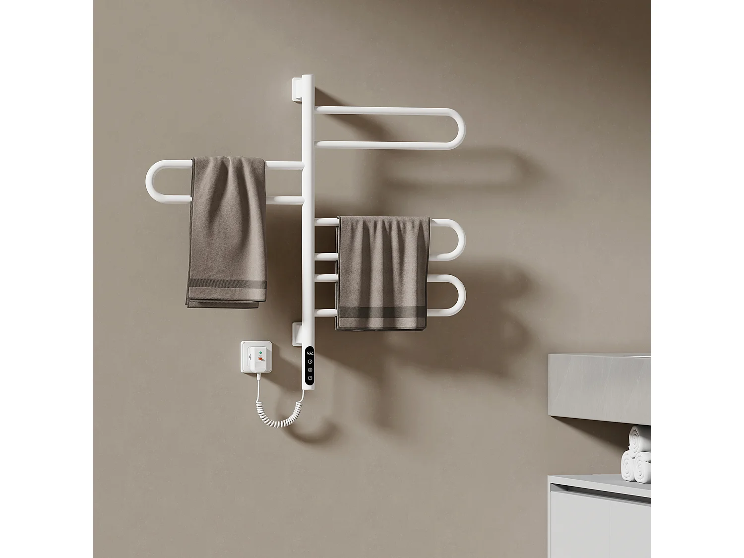 EMKE Chauffe-serviettes Électrique 78×43cm, Thermostat Intelligent WiFi, Radiateur Électrique pour Salle de Bain, Chauffe-serviettes Électrique, Blanc