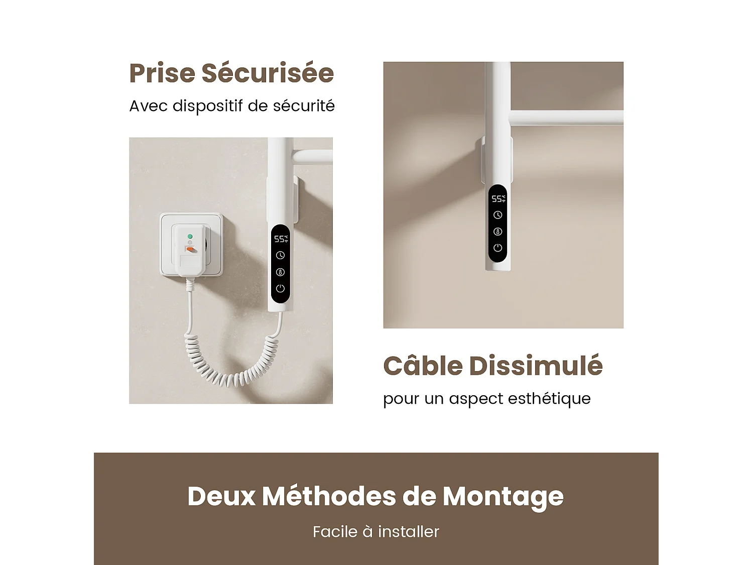 EMKE Chauffe-serviettes Électrique 78×43cm, Thermostat Intelligent WiFi, Radiateur Électrique pour Salle de Bain, Chauffe-serviettes Électrique, Blanc
