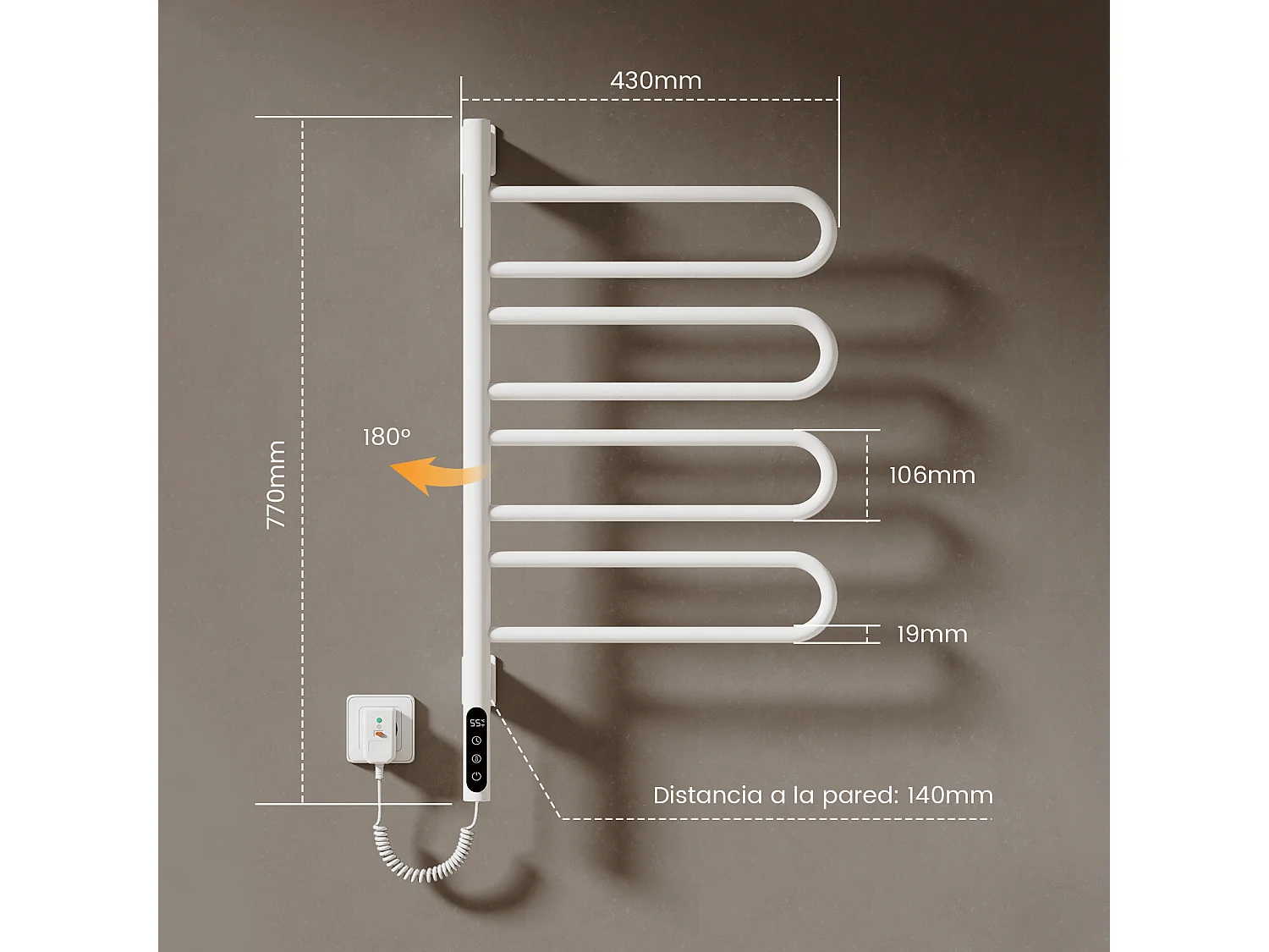EMKE Chauffe-serviettes Électrique 78×43cm, Thermostat Intelligent WiFi, Radiateur Électrique pour Salle de Bain, Chauffe-serviettes Électrique, Blanc