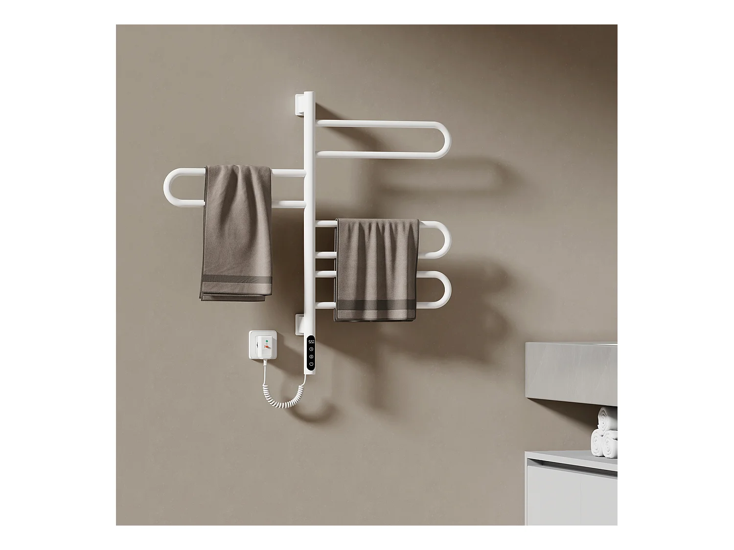 EMKE Chauffe-serviettes Électrique 78×43cm, Thermostat Intelligent WiFi, Radiateur Électrique pour Salle de Bain, Chauffe-serviettes Électrique, Blanc