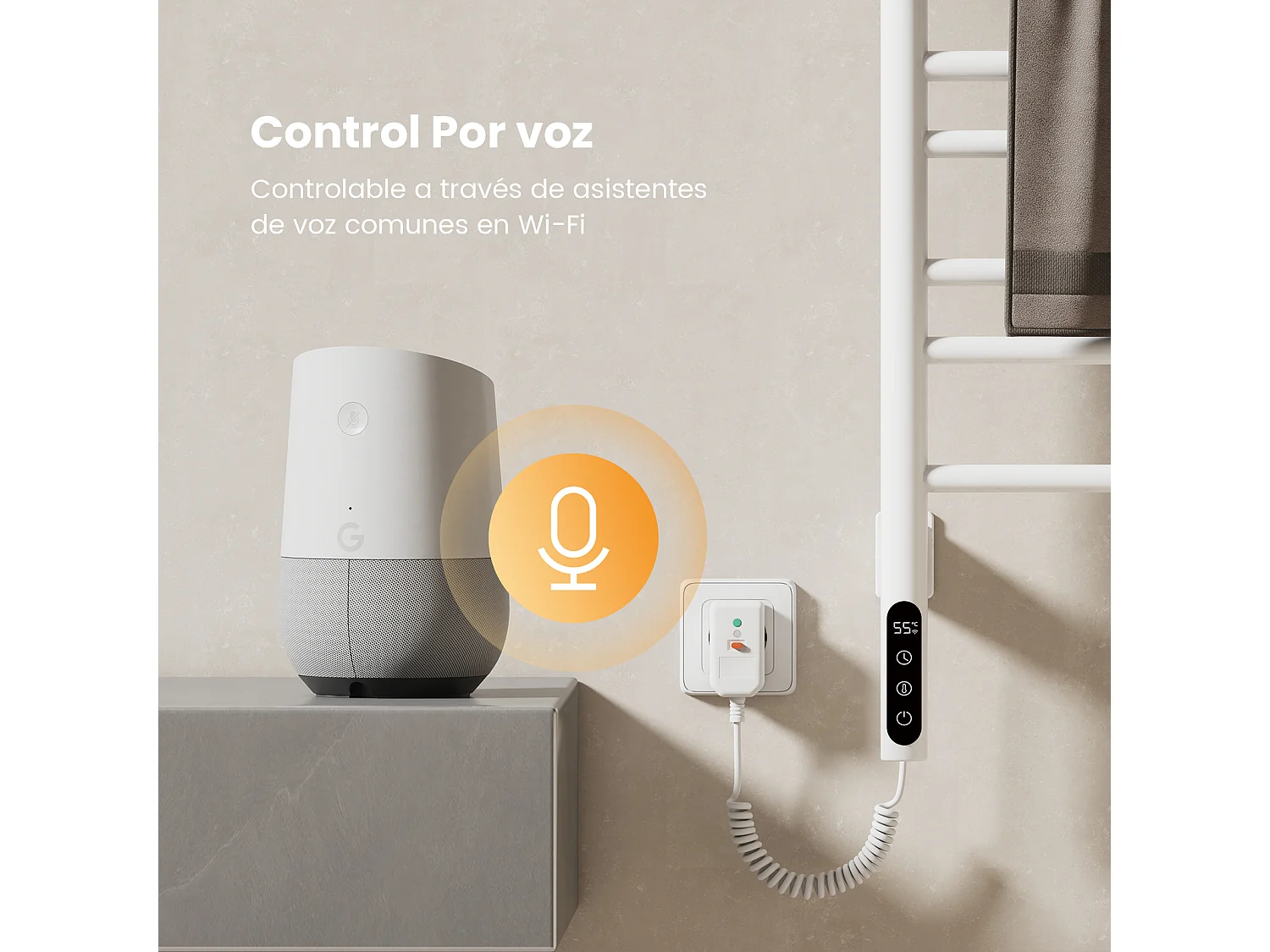 EMKE Chauffe-serviettes Électrique 78×43cm, Thermostat Intelligent WiFi, Radiateur Électrique pour Salle de Bain, Chauffe-serviettes Électrique, Blanc