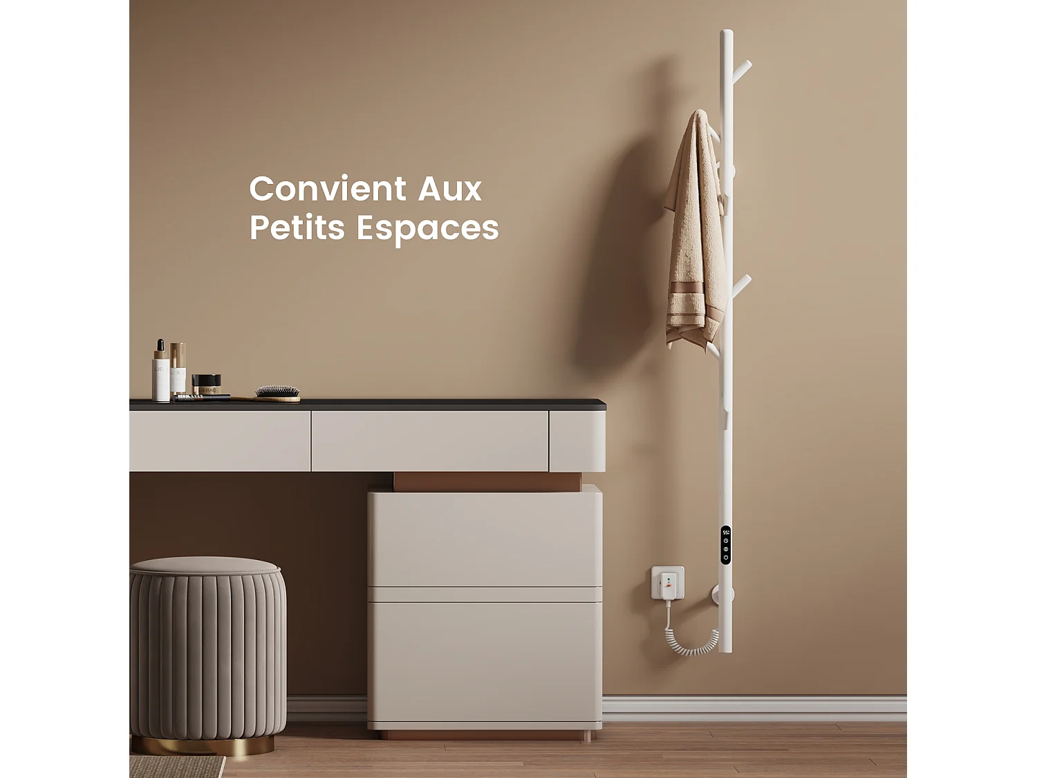 EMKE Chauffe-serviettes Électrique, thermostat intelligent WiFi, sèche-serviettes électrique, barre unique, 150 cm de hauteur, Blanc