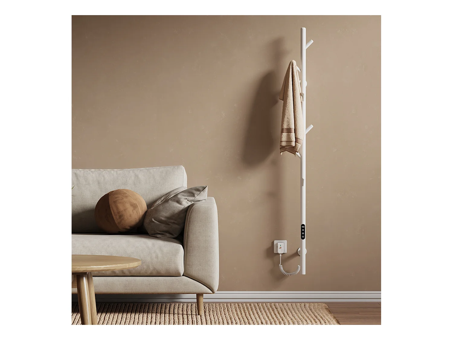 EMKE Chauffe-serviettes Électrique, thermostat intelligent WiFi, sèche-serviettes électrique, barre unique, 150 cm de hauteur, Blanc