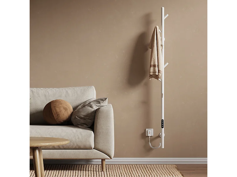 EMKE Chauffe-serviettes Électrique, thermostat intelligent WiFi, sèche-serviettes électrique, barre unique, 150 cm de hauteur, Blanc