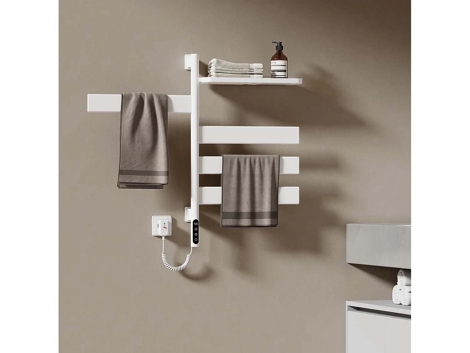 EMKE Chauffe-serviettes Électrique 76×45cm, Thermostat Intelligent WiFi, Radiateur Électrique pour Salle de Bain, Chauffe-serviettes Électrique, Blanc