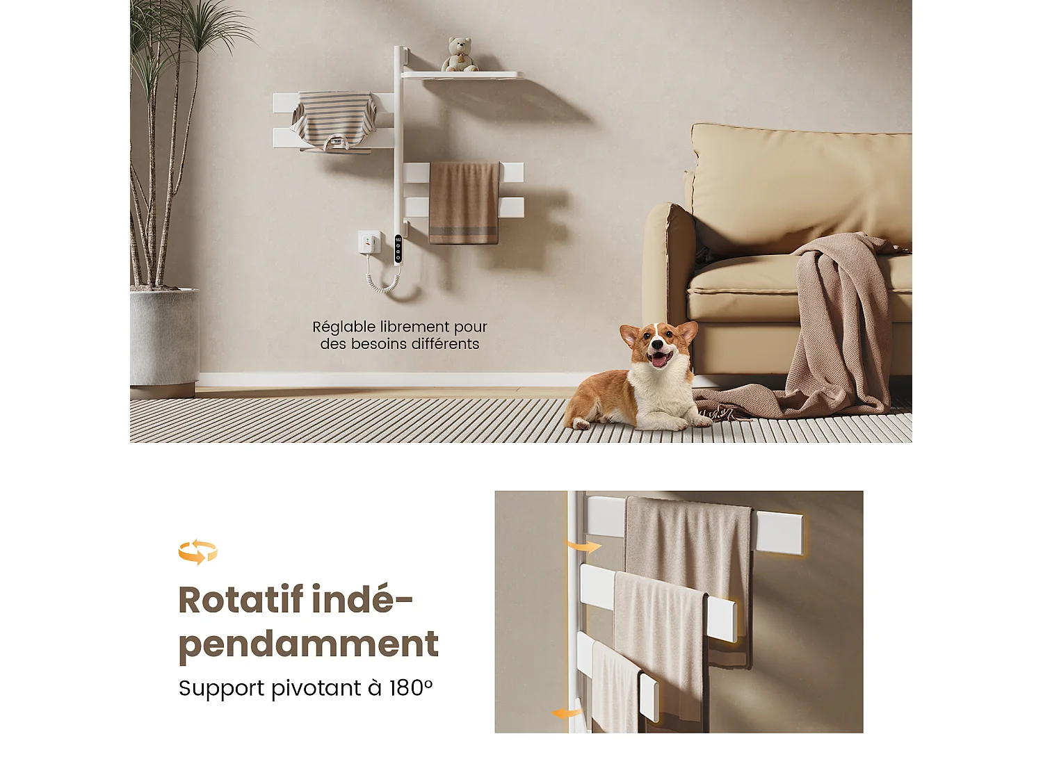 EMKE Chauffe-serviettes Électrique 76×45cm, Thermostat Intelligent WiFi, Radiateur Électrique pour Salle de Bain, Chauffe-serviettes Électrique, Blanc