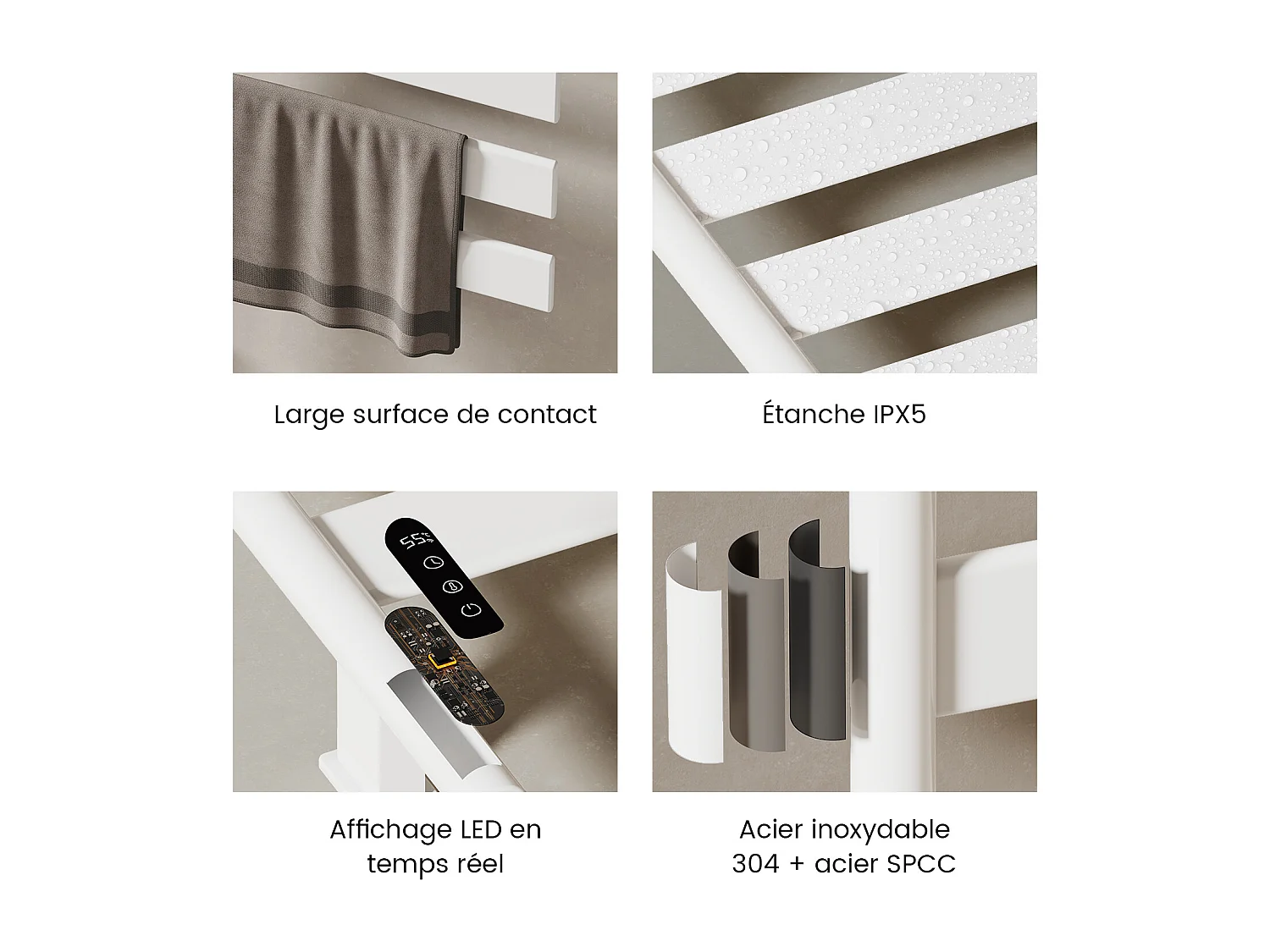 EMKE Chauffe-serviettes Électrique 76×45cm, Thermostat Intelligent WiFi, Radiateur Électrique pour Salle de Bain, Chauffe-serviettes Électrique, Blanc