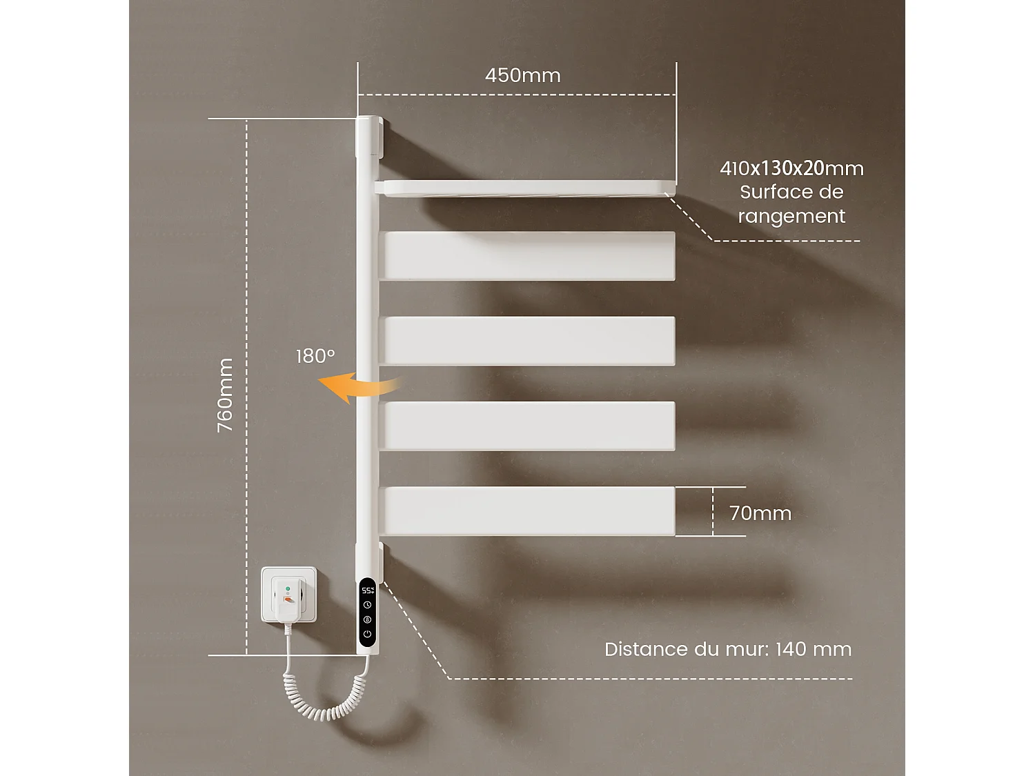 EMKE Chauffe-serviettes Électrique 76×45cm, Thermostat Intelligent WiFi, Radiateur Électrique pour Salle de Bain, Chauffe-serviettes Électrique, Blanc