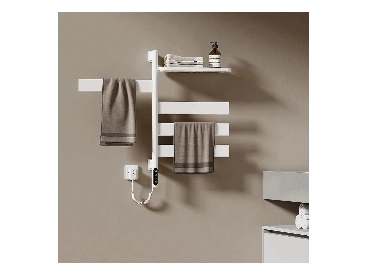EMKE Chauffe-serviettes Électrique 76×45cm, Thermostat Intelligent WiFi, Radiateur Électrique pour Salle de Bain, Chauffe-serviettes Électrique, Blanc