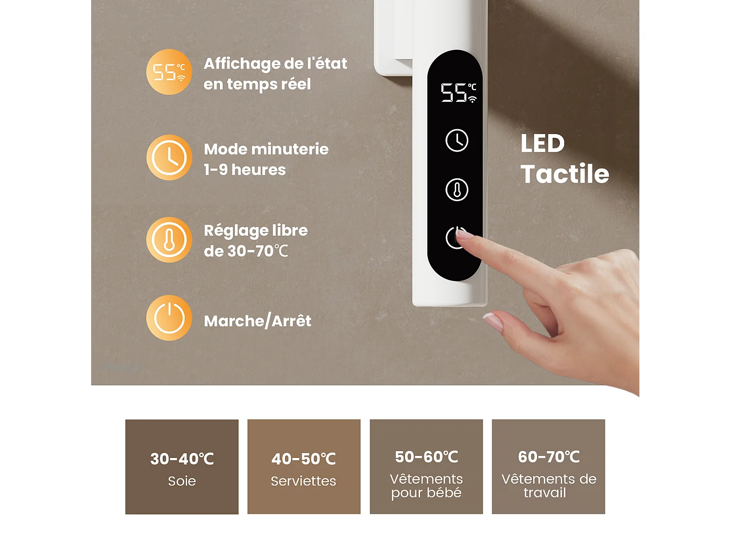 EMKE Sèche-serviettes électrique, acier inoxydable thermostat WiFi pivotant H.76 x L.45 cm, Blanc