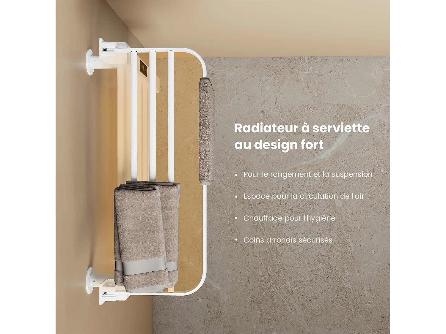 EMKE Chauffe-serviettes Électrique 50×50cm, Thermostat Intelligent WiFi, Radiateur de Salle de Bain Électrique, Chauffe-serviettes Électrique, Blanc