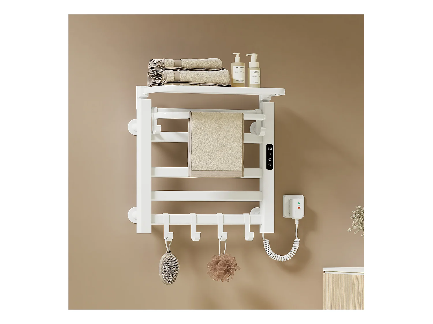 EMKE Chauffe-serviettes Électrique 50×50cm, Thermostat Intelligent WiFi, Radiateur de Salle de Bain Électrique, Chauffe-serviettes Électrique, Blanc