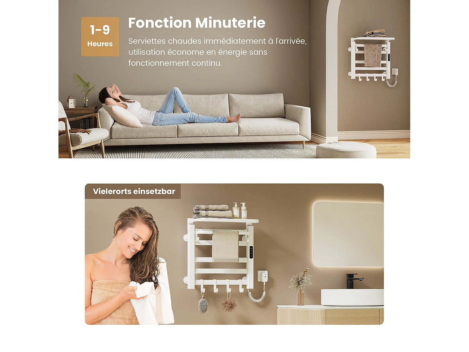 EMKE Chauffe-serviettes Électrique 50×50cm, Thermostat Intelligent WiFi, Radiateur de Salle de Bain Électrique, Chauffe-serviettes Électrique, Blanc