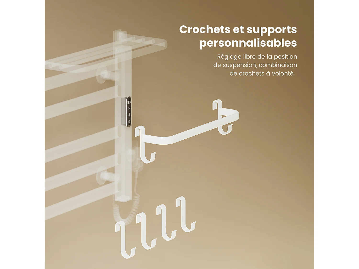 EMKE Chauffe-serviettes Électrique 50×50cm, Thermostat Intelligent WiFi, Radiateur de Salle de Bain Électrique, Chauffe-serviettes Électrique, Blanc