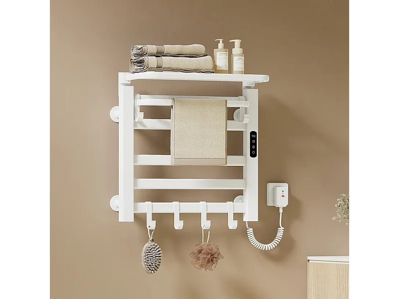EMKE Chauffe-serviettes Électrique 50×50cm, Thermostat Intelligent WiFi, Radiateur de Salle de Bain Électrique, Chauffe-serviettes Électrique, Blanc