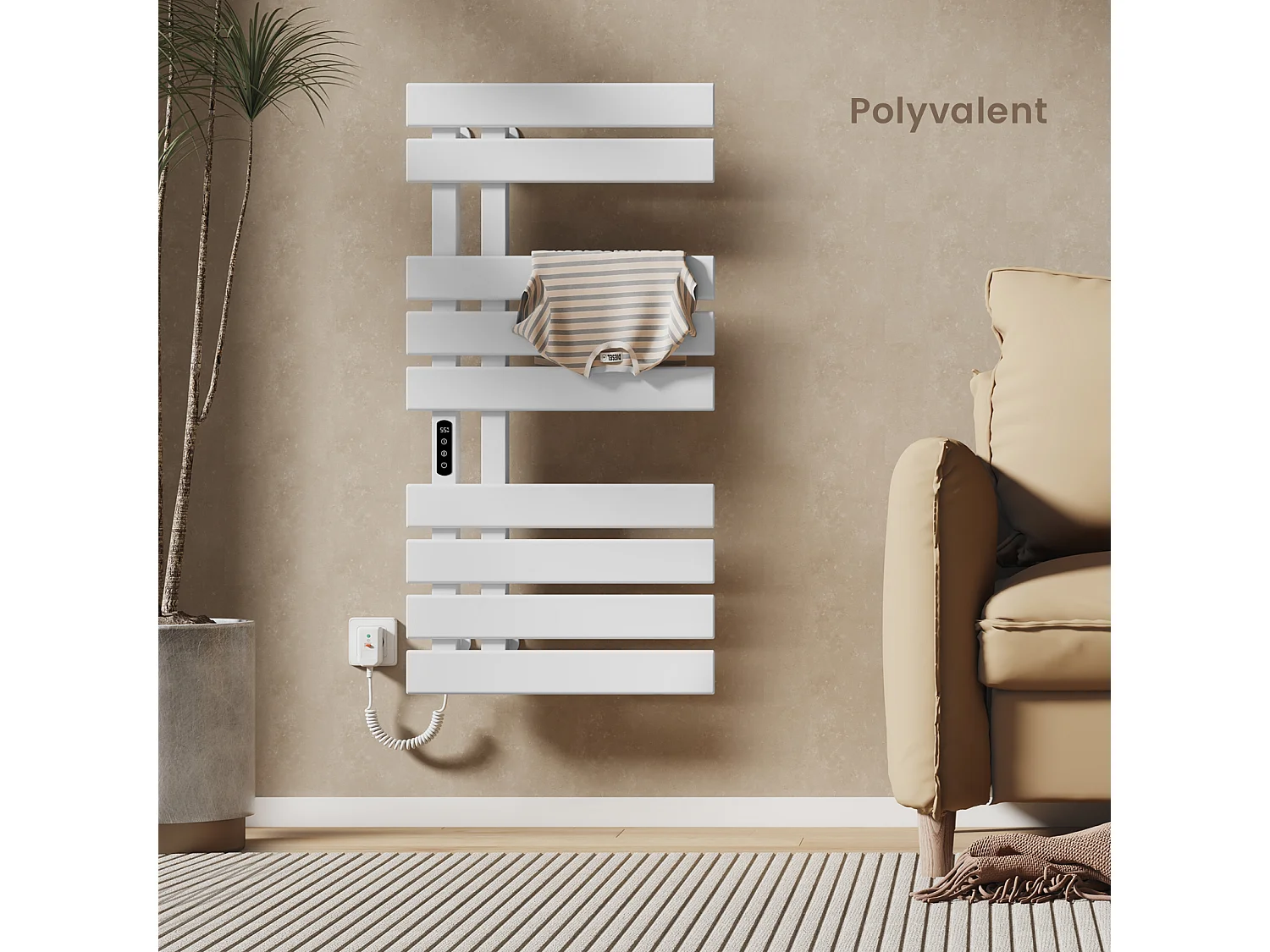 EMKE Elektrische Handdoekradiator 1000 x 500 mm, Wit 350W, Badkamer Wandmontage