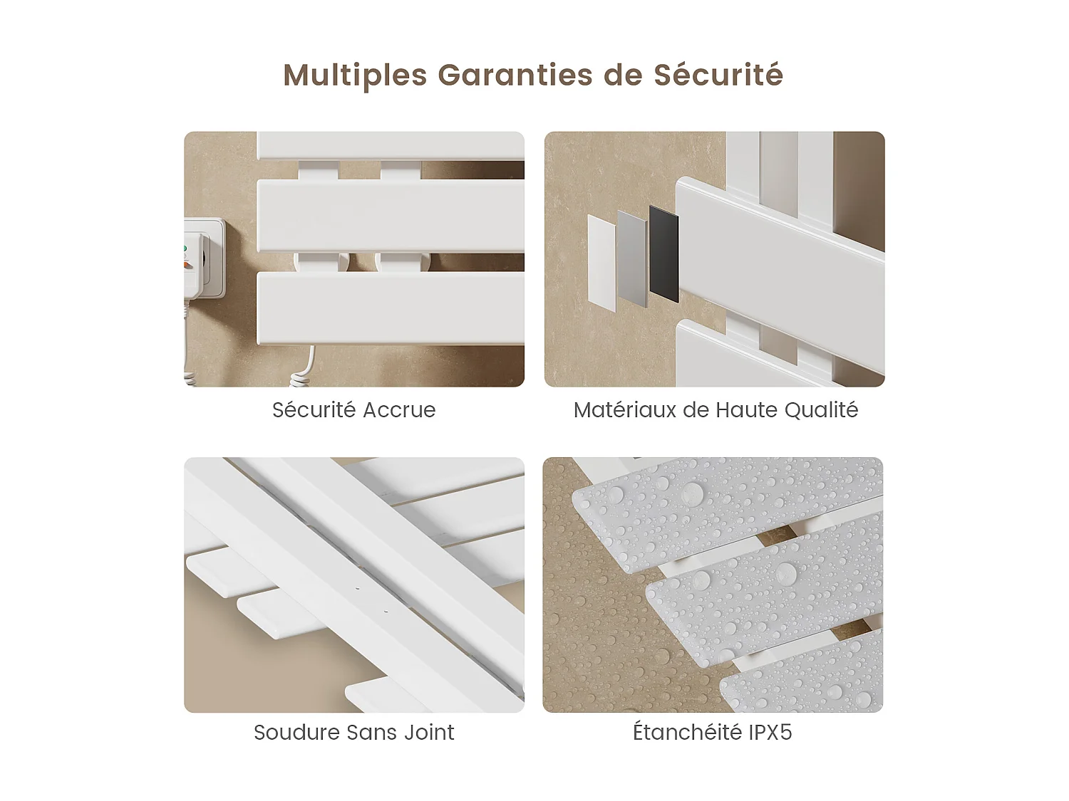 EMKE Elektrische Handdoekradiator 1000 x 500 mm, Wit 350W, Badkamer Wandmontage
