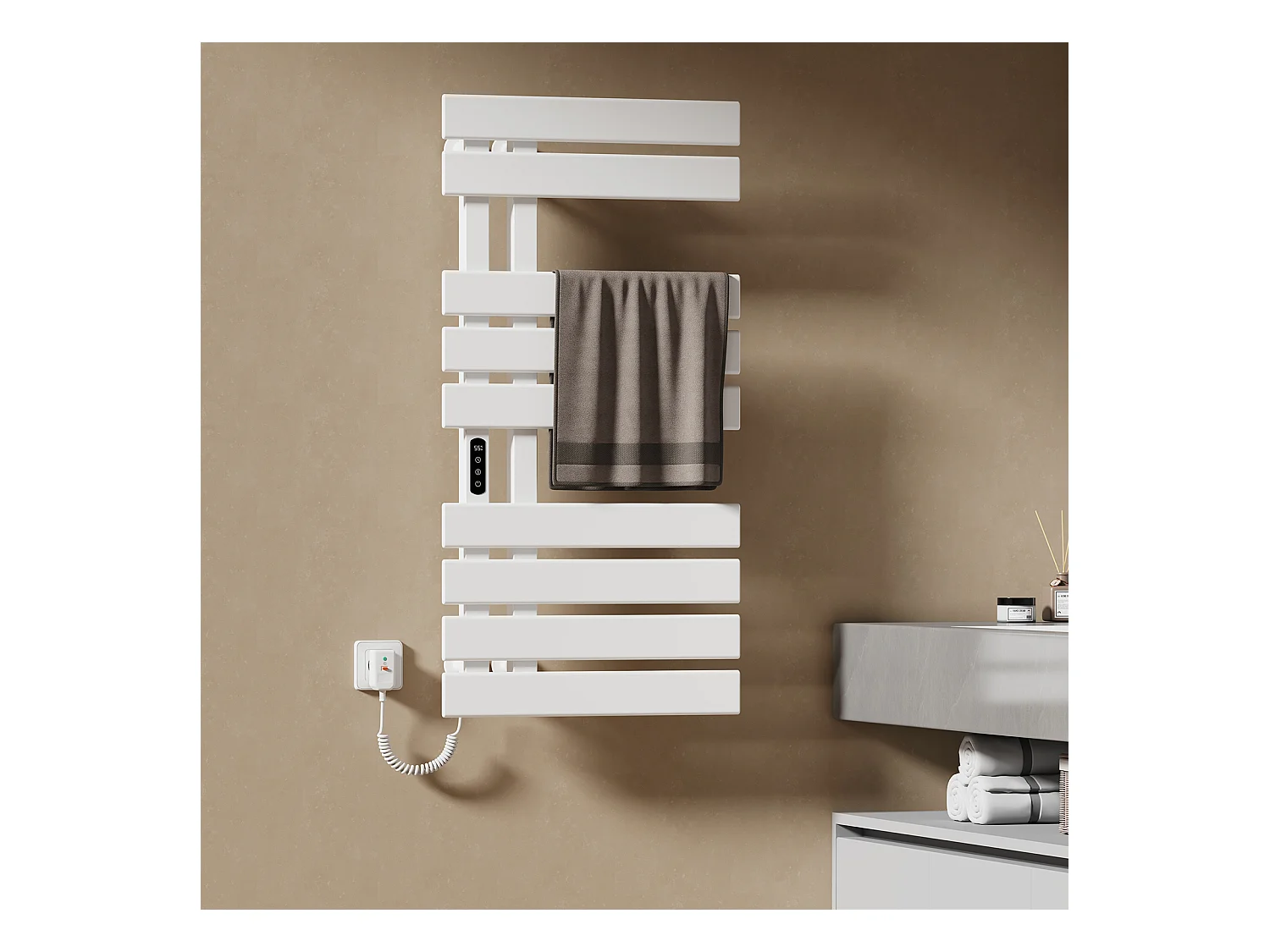 EMKE Sèche-Serviettes Électrique de salle de bain 1000 x 500 mm, Porte-serviettes chauffant électrique, Blanc 350W,Chauffe-serviettes Électrique