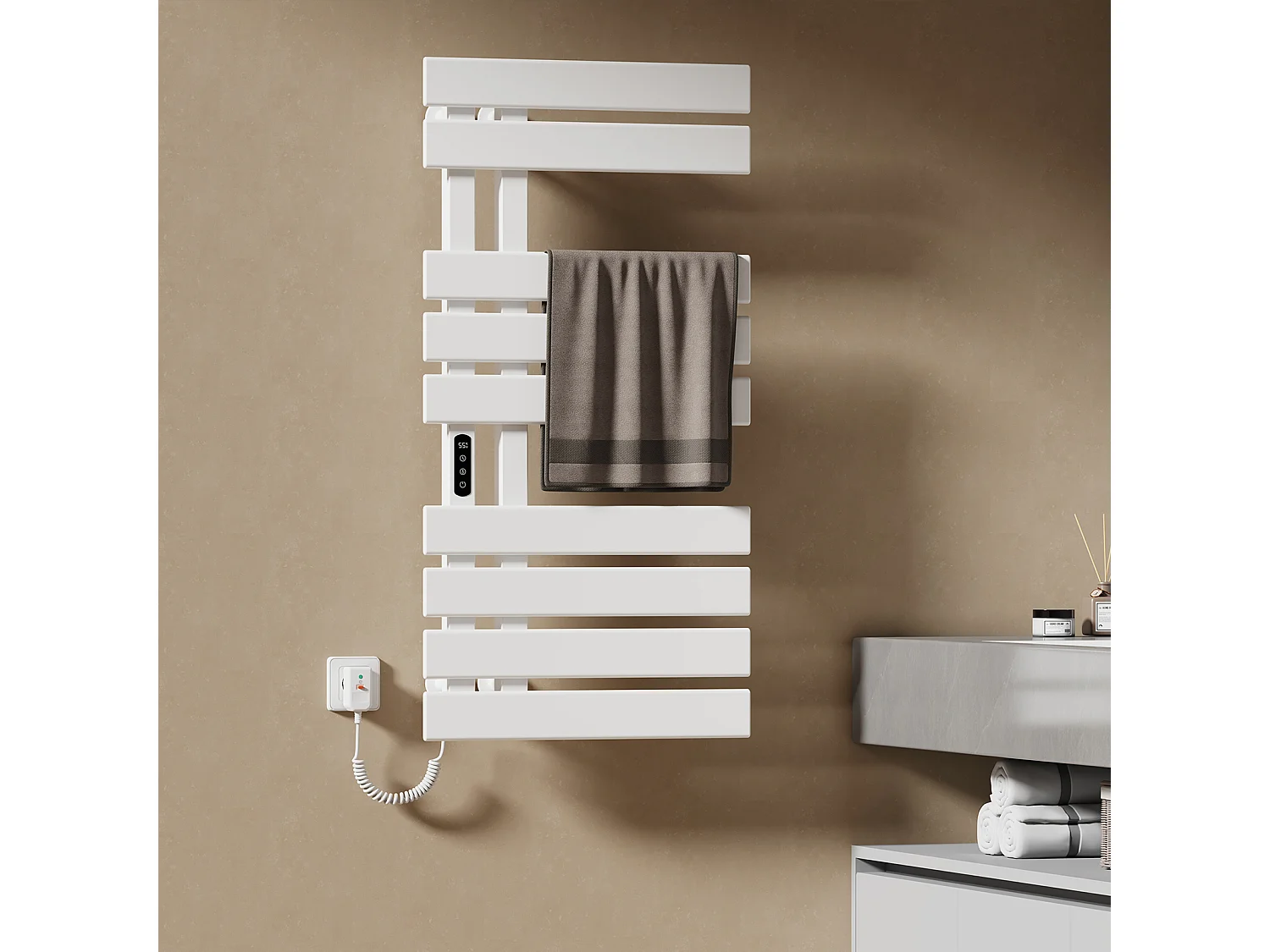 EMKE Sèche-Serviettes Électrique de salle de bain 1000 x 500 mm, Porte-serviettes chauffant électrique, Blanc 350W,Chauffe-serviettes Électrique