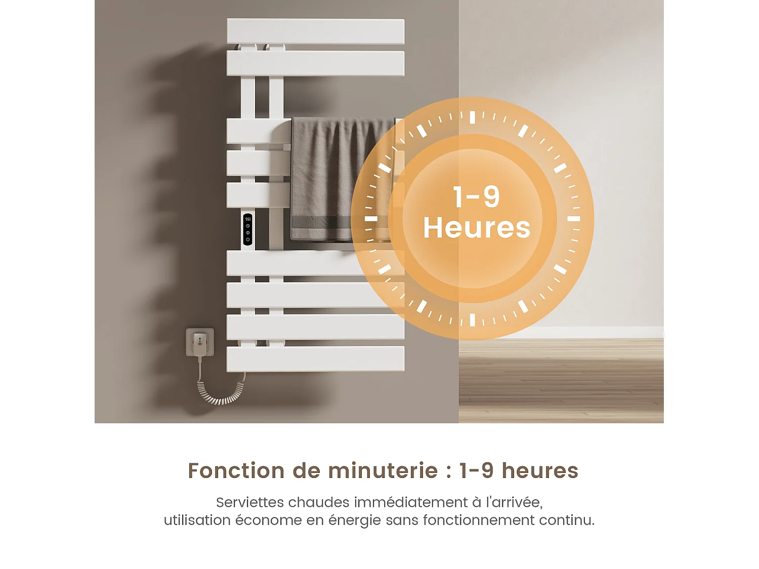 EMKE Sèche-Serviettes Électrique de salle de bain 1000 x 500 mm, Porte-serviettes chauffant électrique, Blanc 350W,Chauffe-serviettes Électrique