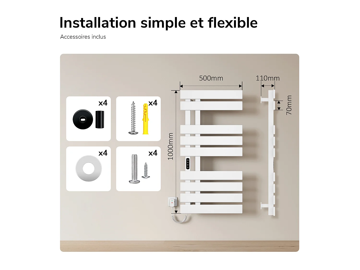 EMKE Sèche-serviettes Électrique Salle de Bain WiFi 1000x500 mm 320W, Blanc, Chauffe-serviettes Électrique