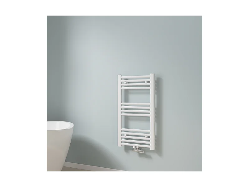 EMKE Sèche-serviette eau chaude, Radiateur sèche-serviettes raccordement central Blanc 75x40cm 244Watts