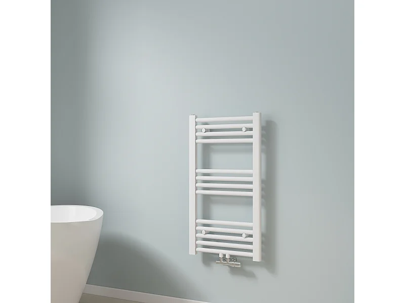 EMKE Sèche-serviette eau chaude, Radiateur sèche-serviettes raccordement central Blanc 75x40cm 244Watts