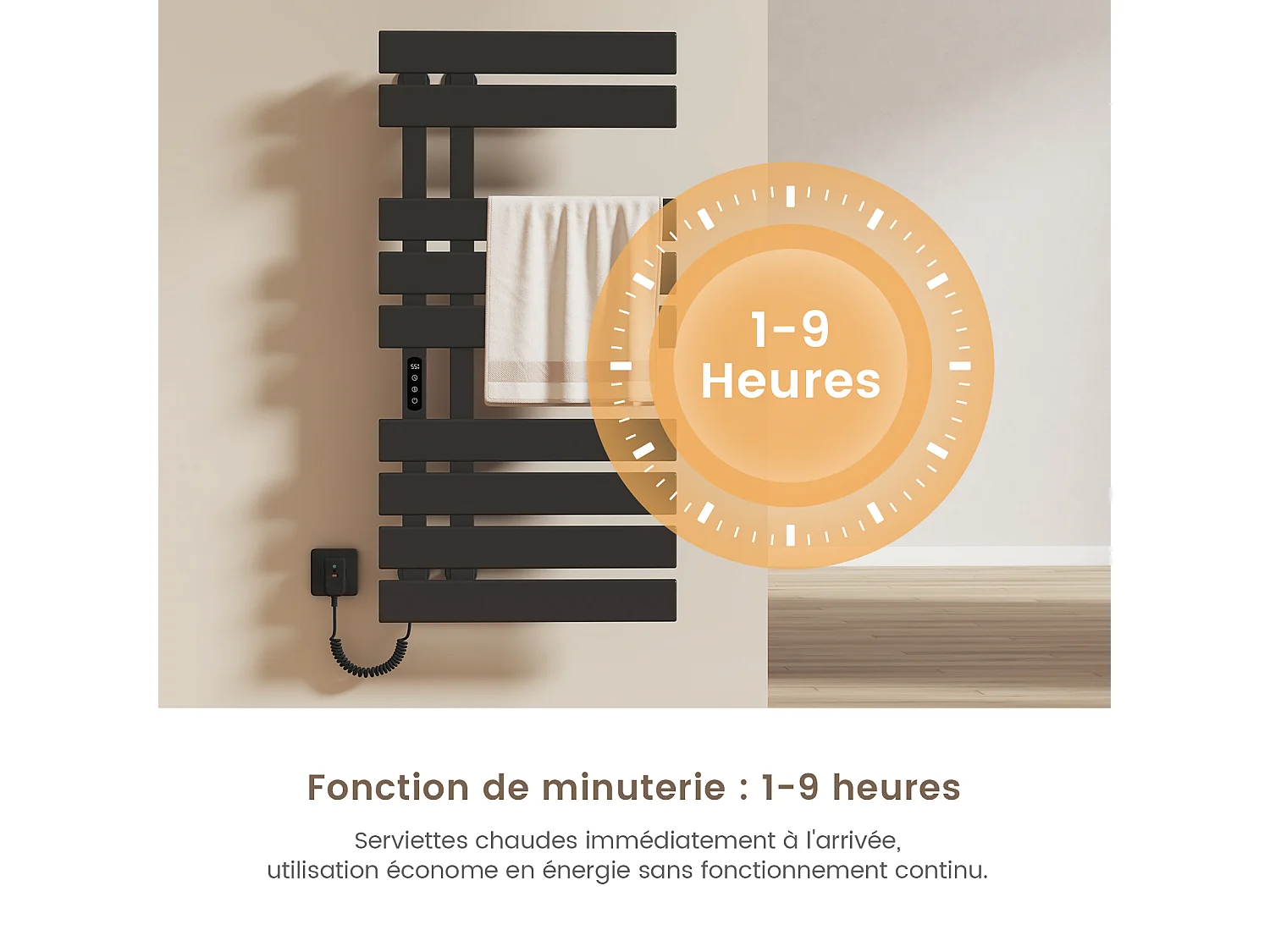 EMKE Elektrische Handdoekradiator 1000 x 500 mm, Zwart 350W, Badkamer Wandmontage