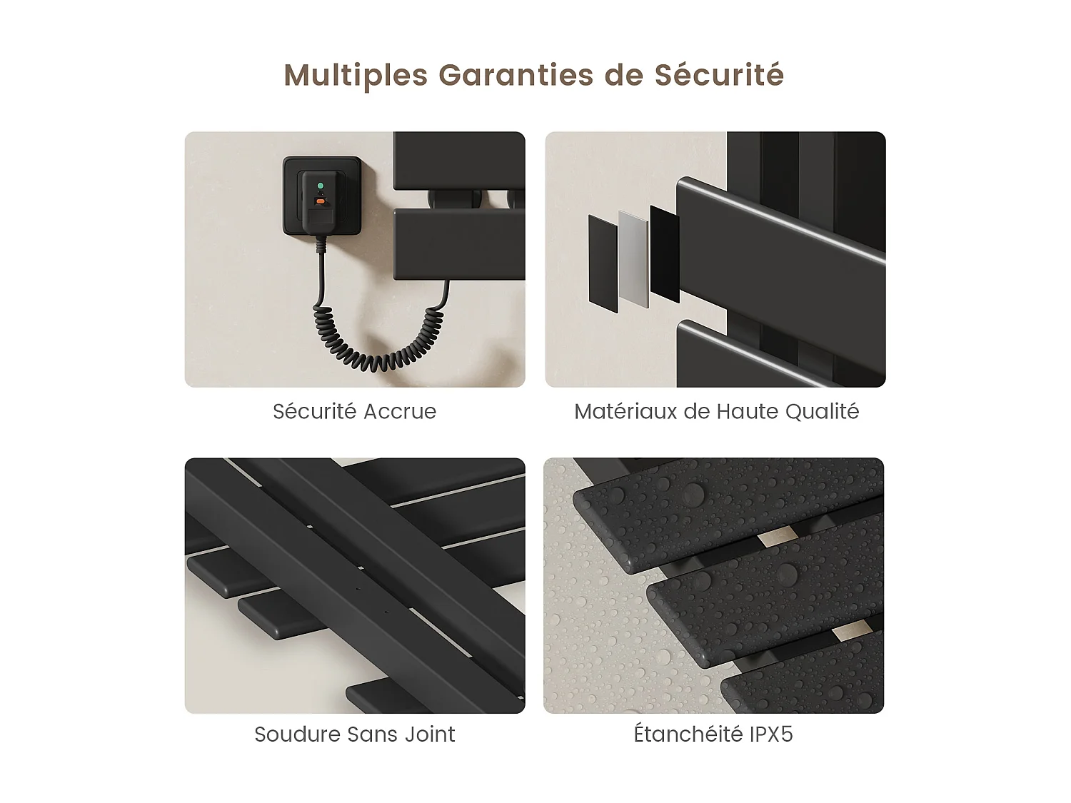 EMKE Sèche-Serviettes Électrique de salle de bain 1000 x 500 mm, Porte-serviettes chauffant électrique, Noir 350W,Chauffe-serviettes Électrique