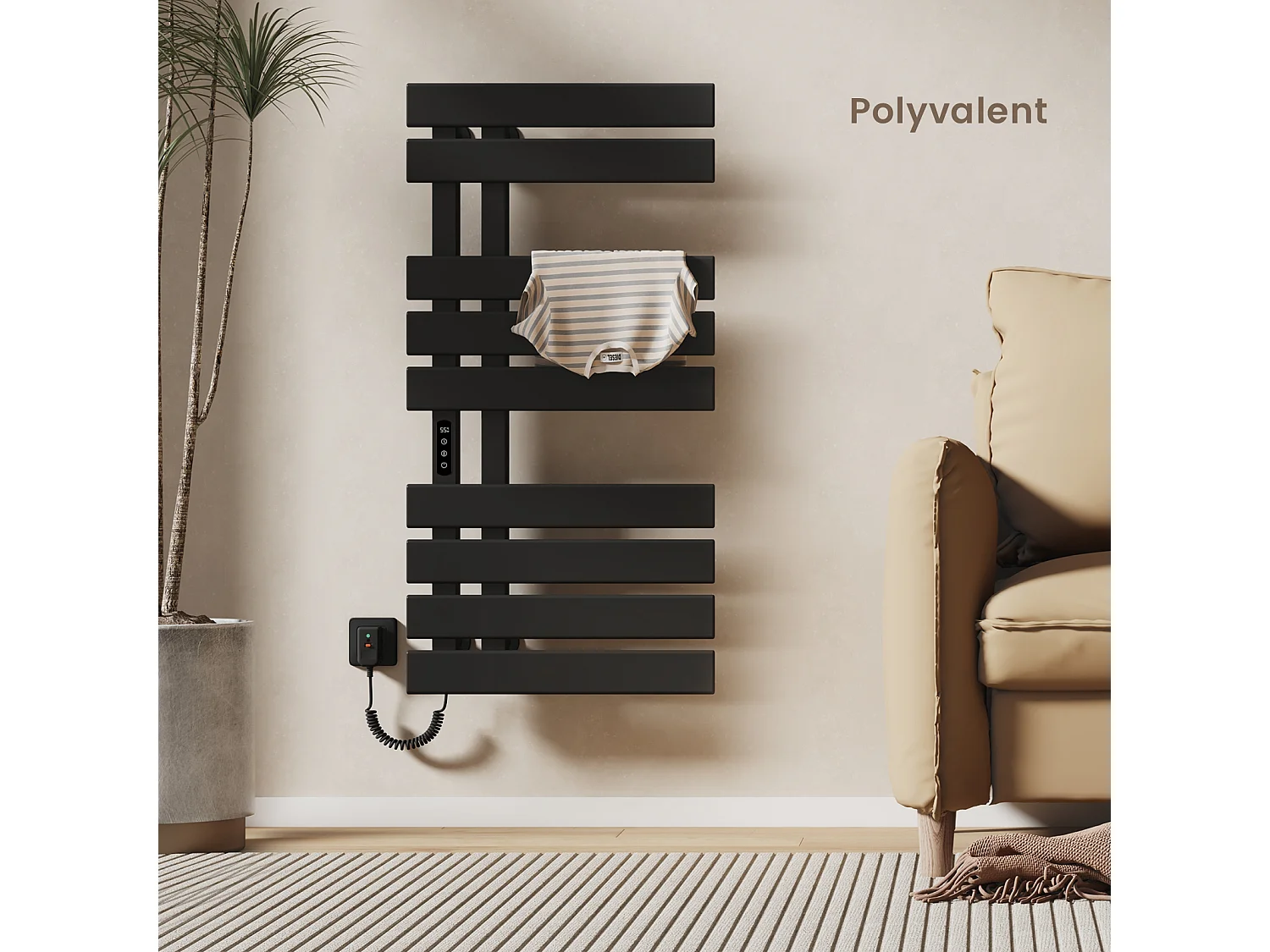 EMKE Sèche-Serviettes Électrique de salle de bain 1000 x 500 mm, Porte-serviettes chauffant électrique, Noir 350W,Chauffe-serviettes Électrique