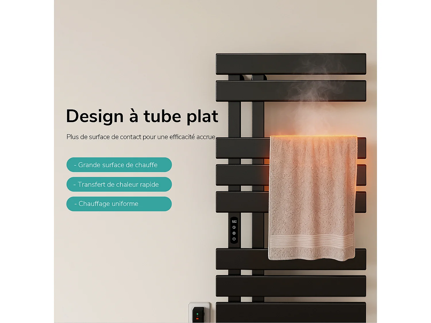 EMKE Sèche-serviettes Électrique Salle de Bain WiFi 1000x500 mm 320W, Noir, Chauffe-serviettes Électrique