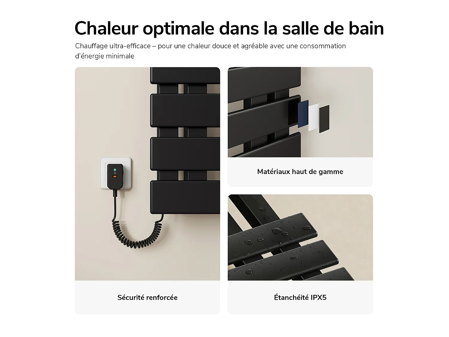 EMKE Sèche-serviettes Électrique Salle de Bain WiFi 1000x500 mm 320W, Noir, Chauffe-serviettes Électrique