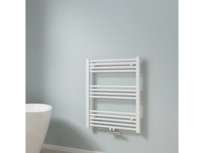 EMKE Handdoekradiator - Glanzend Wit - 75 x 60 cm - Middenaansluiting - Verwarming Badkamer