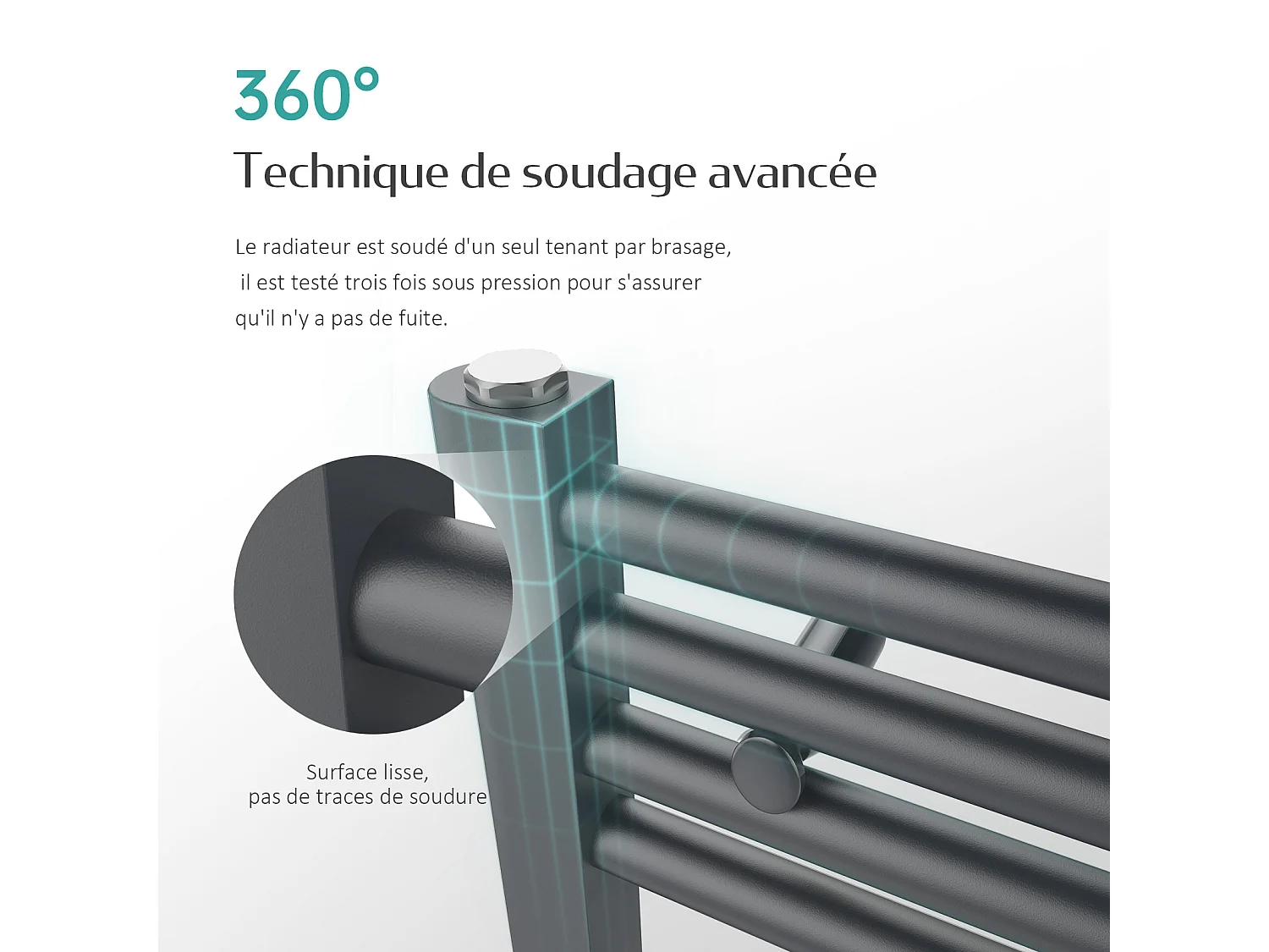 EMKE Sèche-serviette eau chaude, Radiateur sèche-serviettes raccordement central Anthracite 75x50cm 291Watts