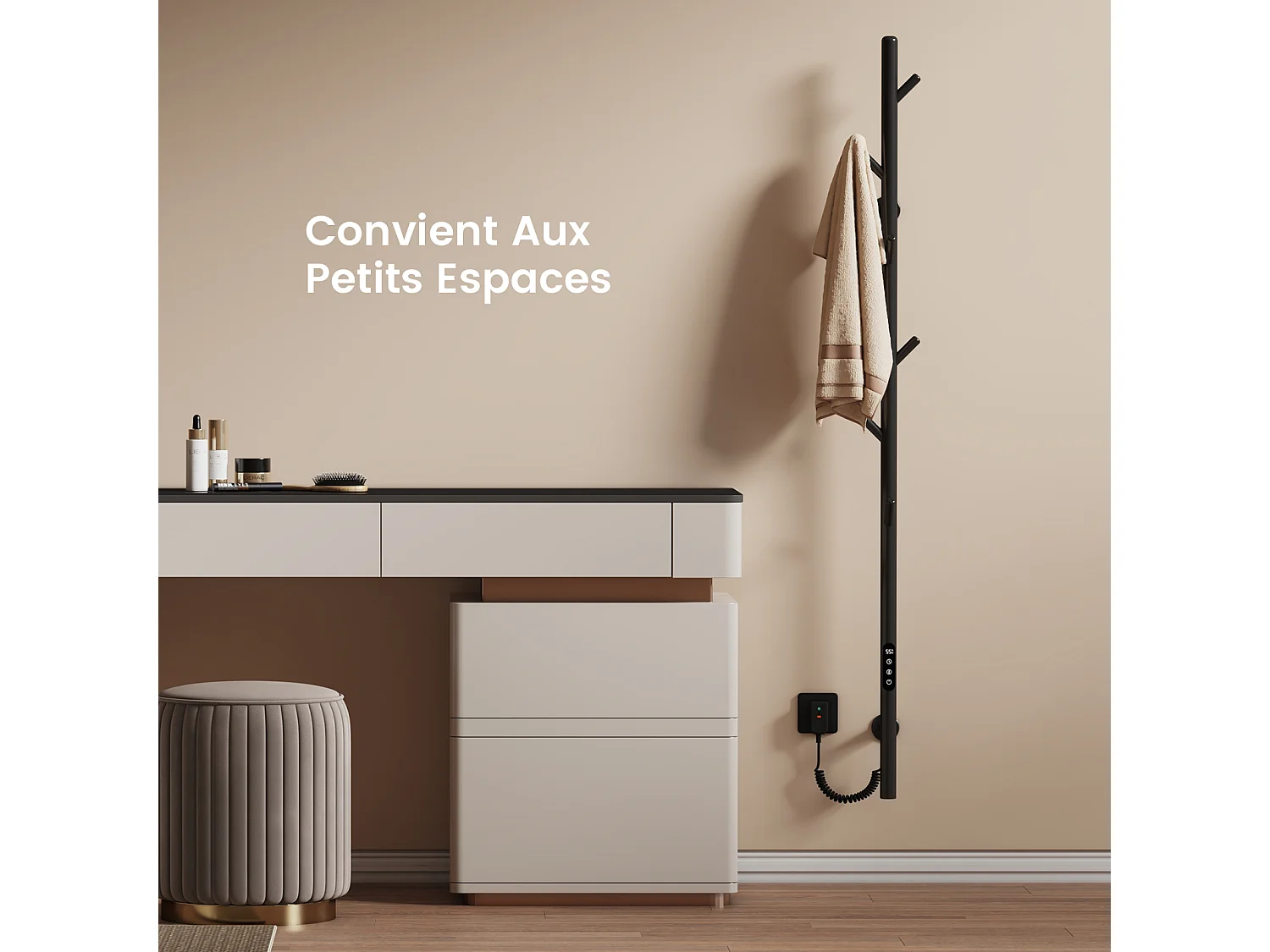 EMKE Elektrische Handdoekradiator, Slimme WiFi-thermostaat, Elektrische handdoekdroger, Enkele stang, 150 cm hoog, Zwart