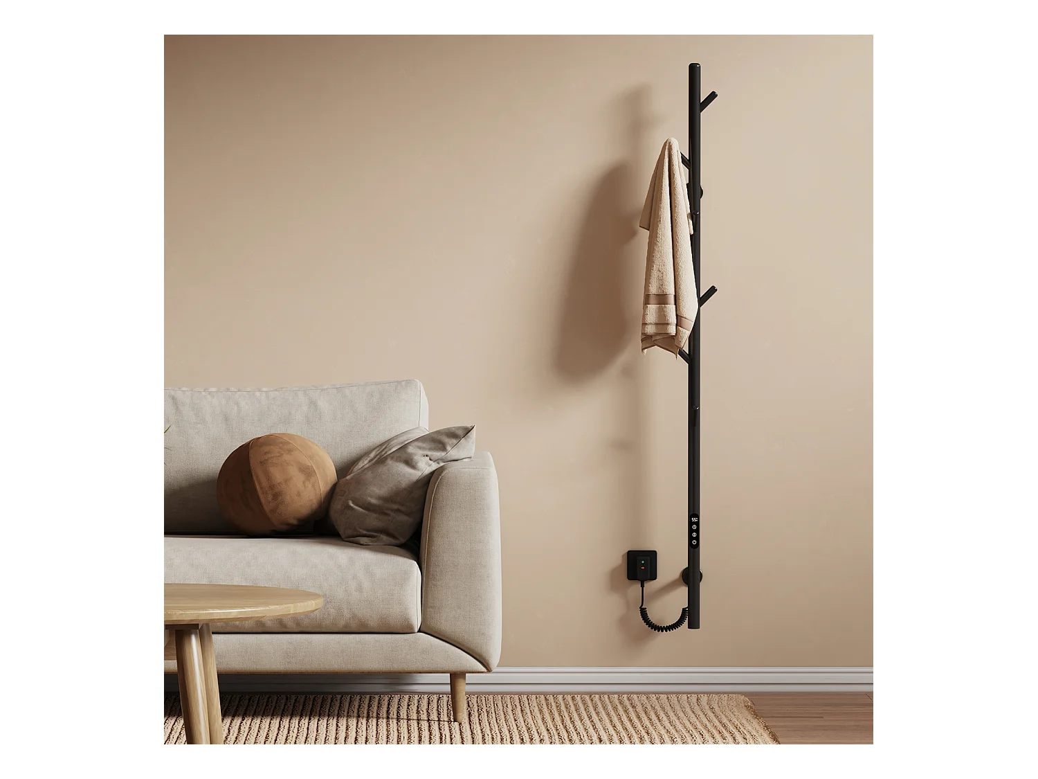 EMKE Chauffe-serviettes Électrique, thermostat intelligent WiFi, sèche-serviettes électrique, barre unique, 150 cm de hauteur, Noir