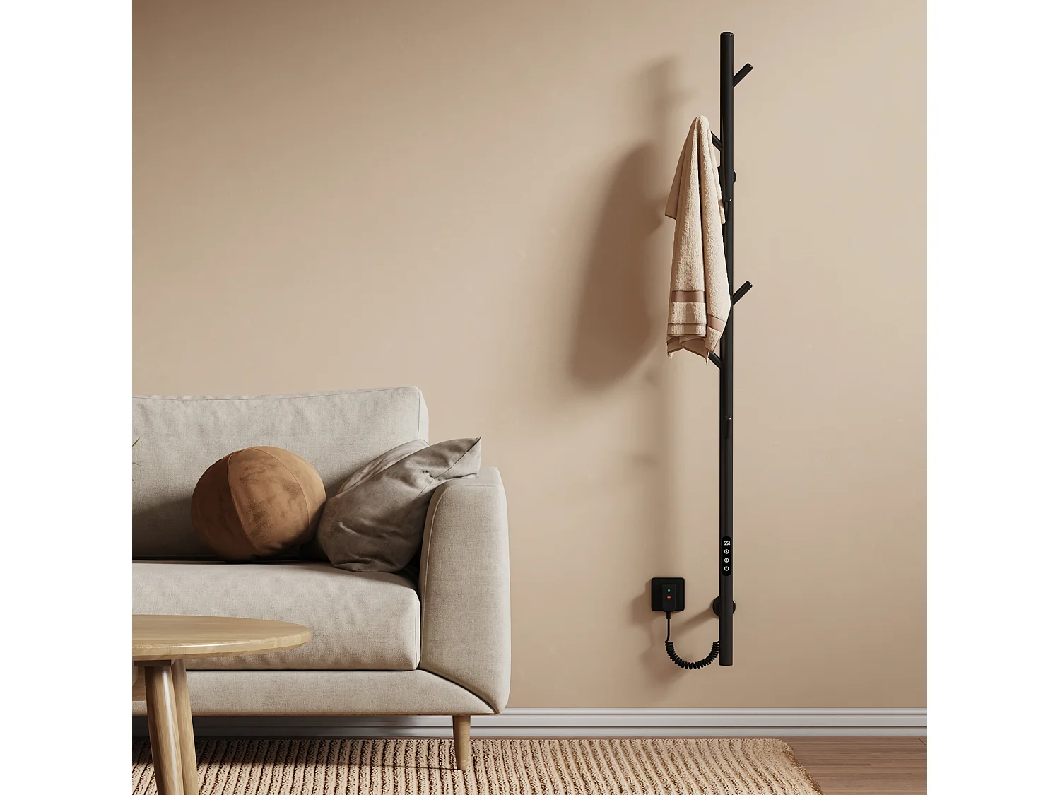 EMKE Chauffe-serviettes Électrique, thermostat intelligent WiFi, sèche-serviettes électrique, barre unique, 150 cm de hauteur, Noir