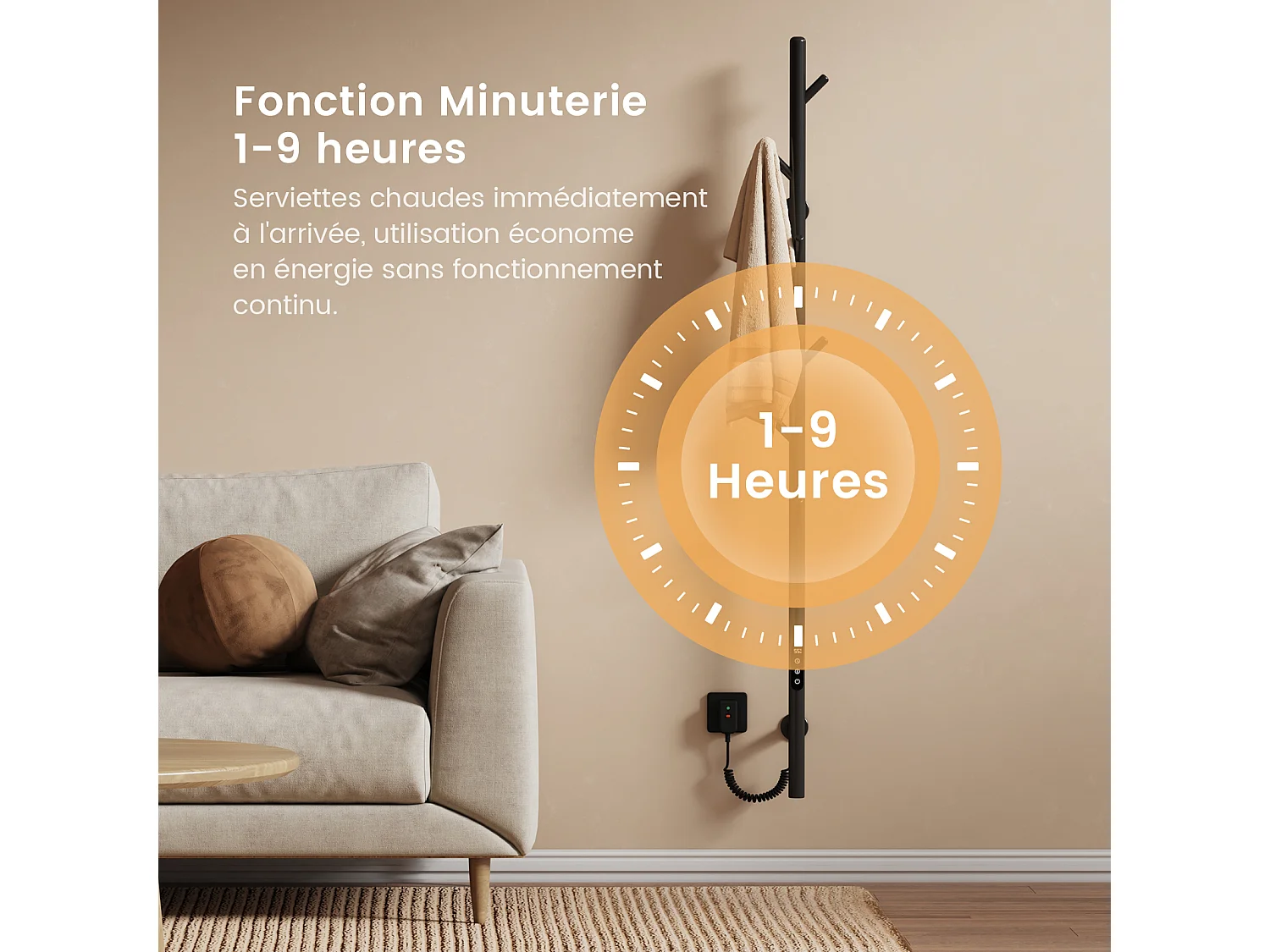 EMKE Chauffe-serviettes Électrique, thermostat intelligent WiFi, sèche-serviettes électrique, barre unique, 150 cm de hauteur, Noir