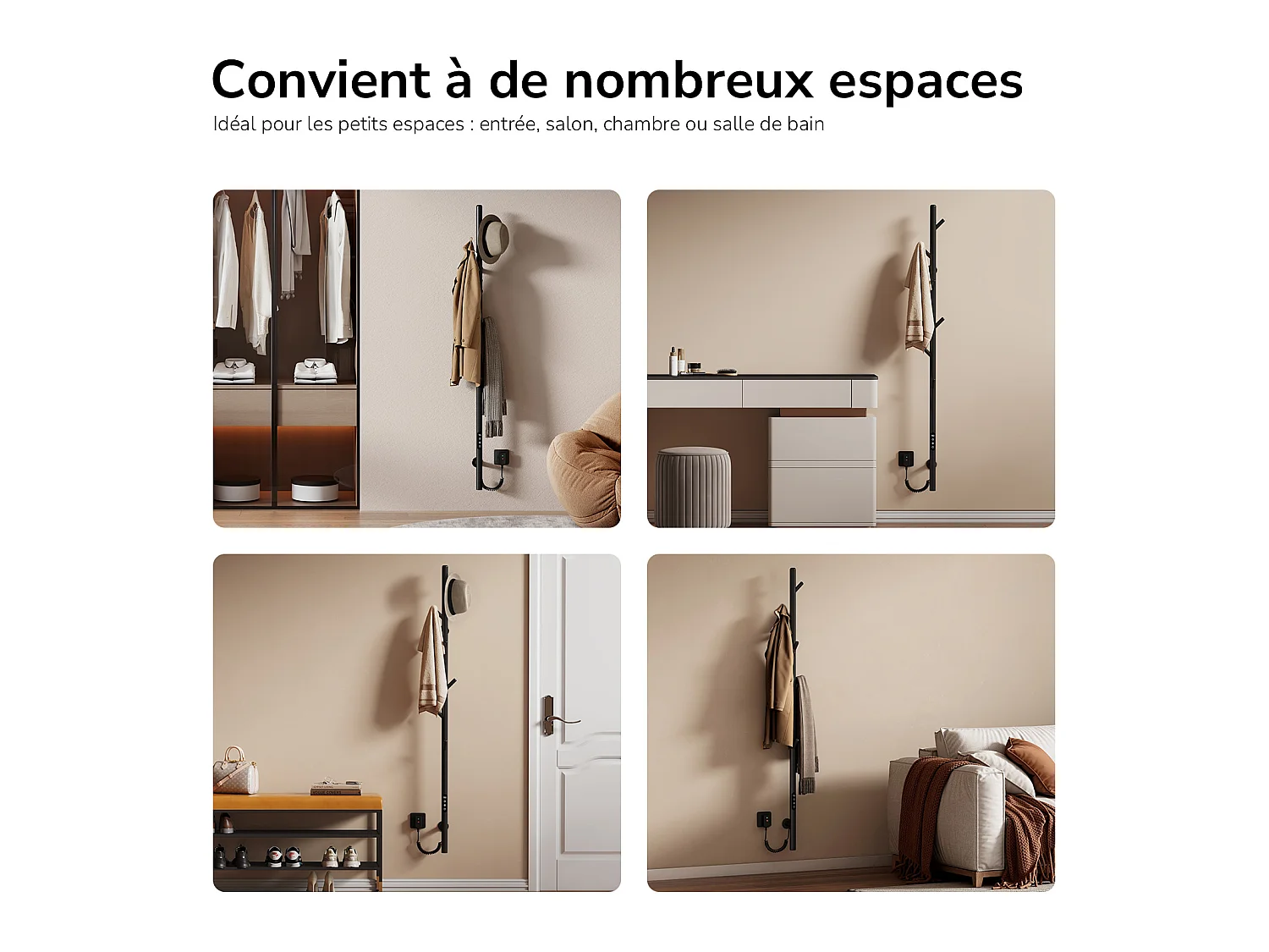 EMKE Chauffe-serviettes Électrique, thermostat intelligent WiFi, sèche-serviettes électrique, barre unique, 150 cm de hauteur, Noir