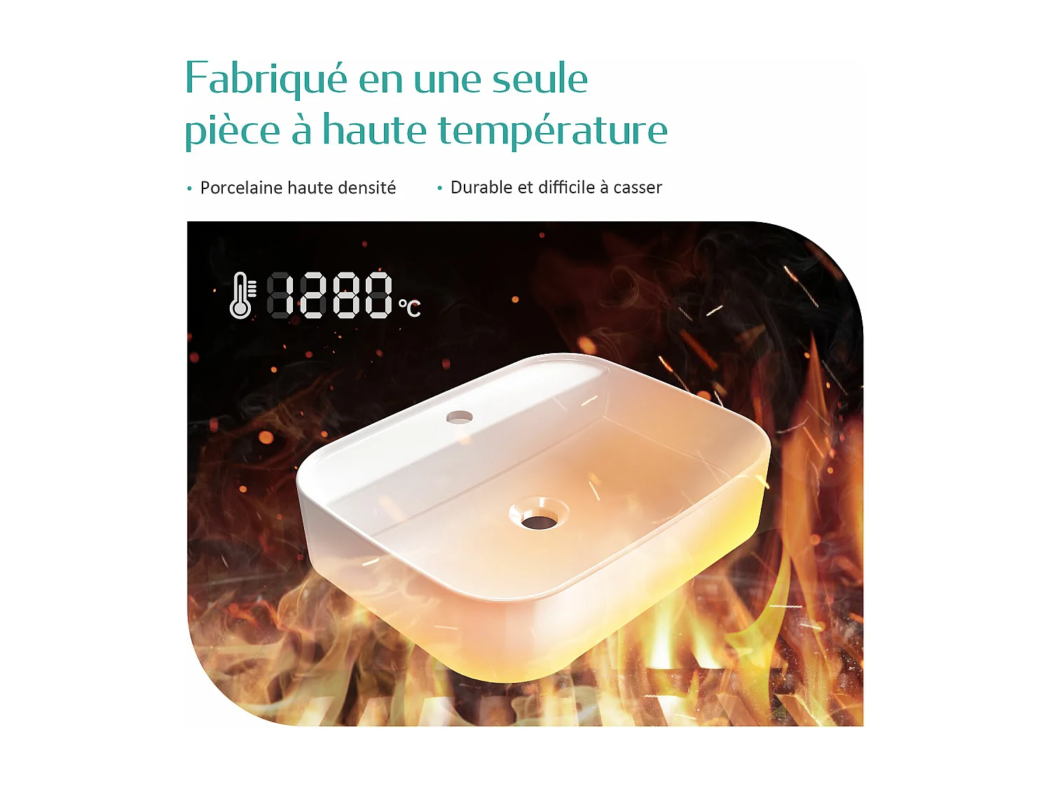 EMKE Vasque à Poser en céramique 40×40×11cm, Lavabo Carré avec robinet trou prépercé, Lavabo à poser blanc brillant