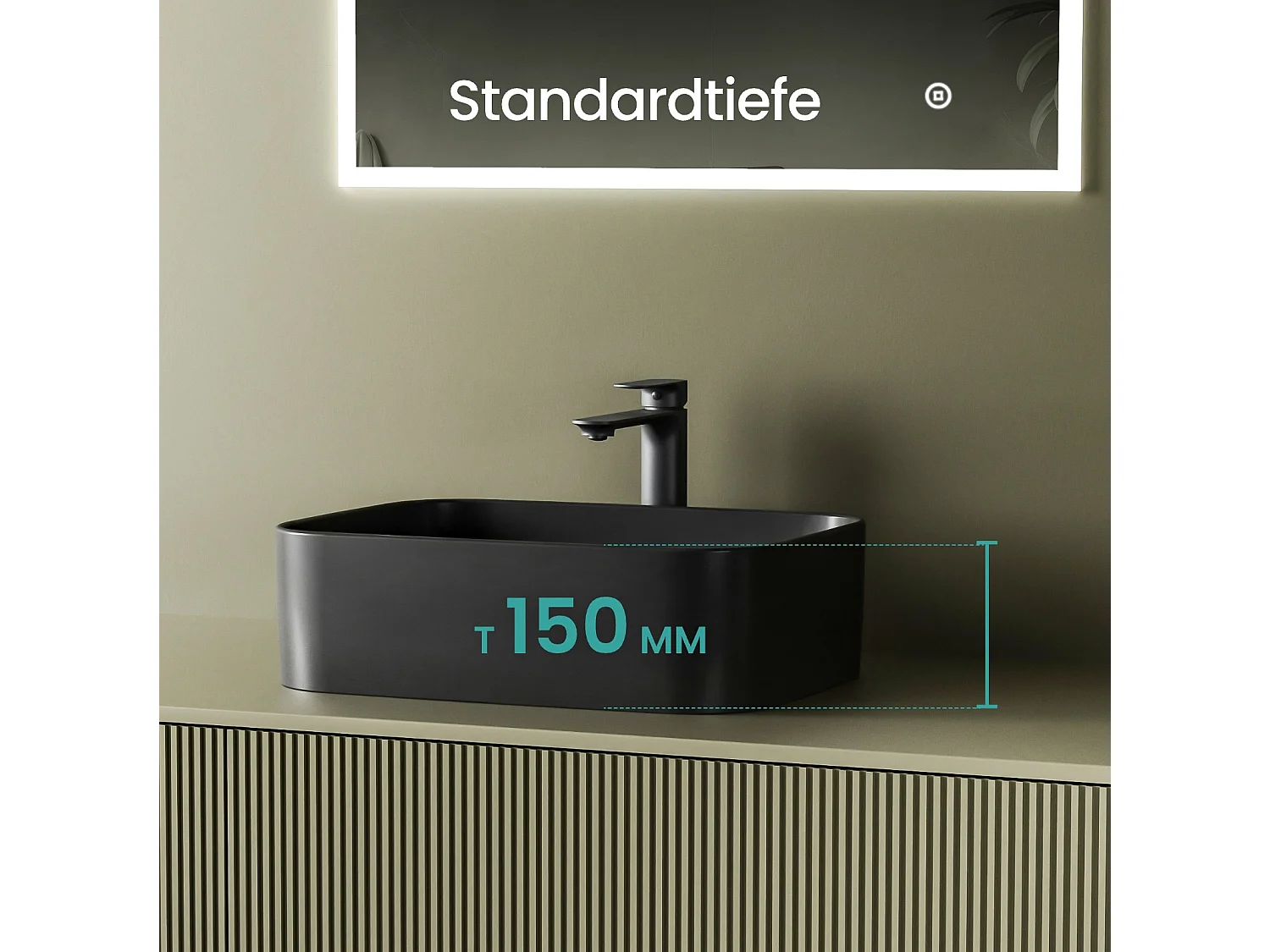 EMKE Vasque à Poser 610 x 380 x 150 mm, Lavabo Rectangulaire en Céramique pour Salle de Bain, Coins Arrondis R, Gris Foncé Mat