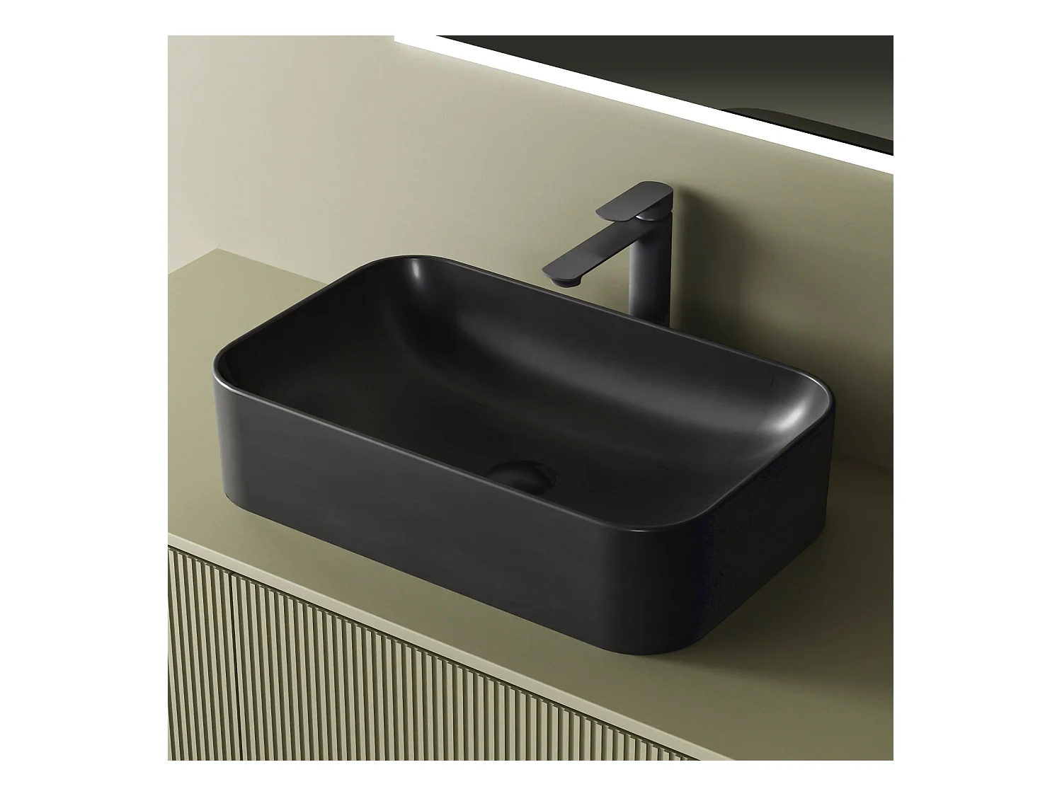 EMKE Vasque à Poser 610 x 380 x 150 mm, Lavabo Rectangulaire en Céramique pour Salle de Bain, Coins Arrondis R, Gris Foncé Mat