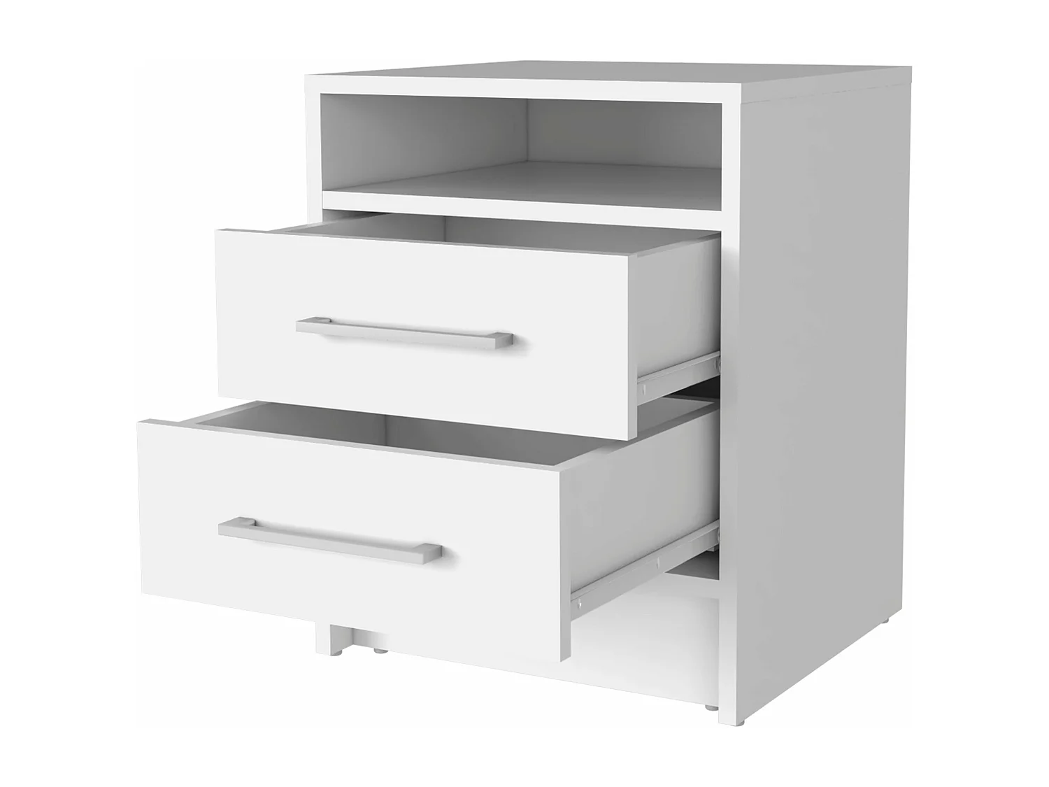 Comodino Ether in melamina con 1 ripiano e 2 cassetti con guide in metallo , bianco , 50.7 cm X 40 cm X 37 cm