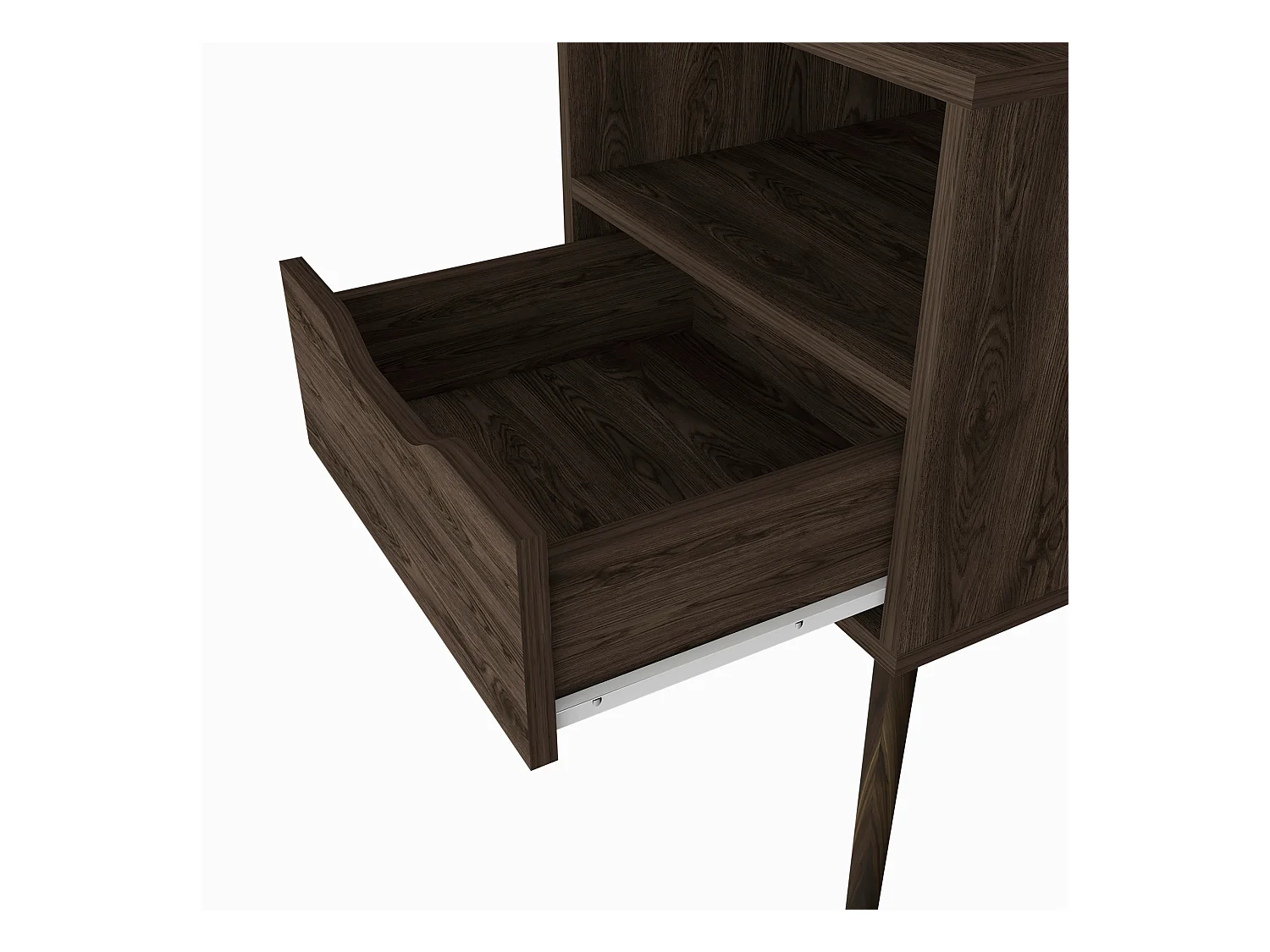 Mesita de noche Otom en melamina con 1 estante y un cajon de riel metalico , marron , 63 cm  X 40 cm  X 35 cm