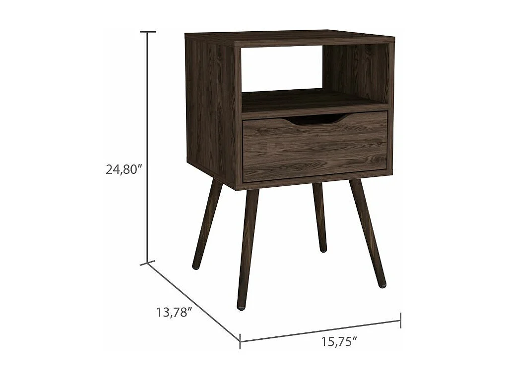 Comodino Otom in melamina con 1 ripiano e 1 cassetto con guide metalliche, marrone, 63 cm X 40 cm X 35 cm