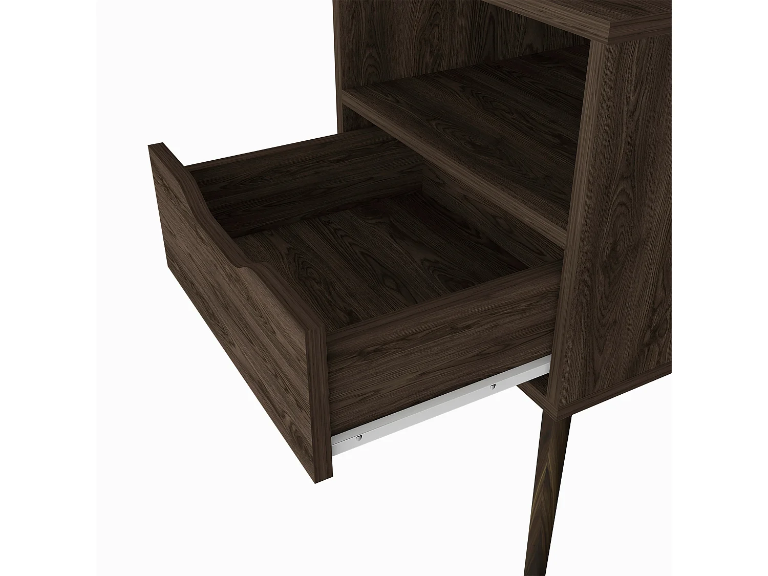 Mesita de noche Otom en melamina con 1 estante y un cajon de riel metalico , marron , 63 cm  X 40 cm  X 35 cm