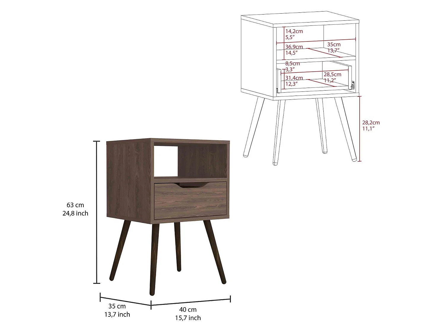 Cómoda Kaia em melamina com 4 gavetas com calhas metálicas e 2 armários inferiores, multicolor, 77.6 cm X 107 cm X 41.3 cm