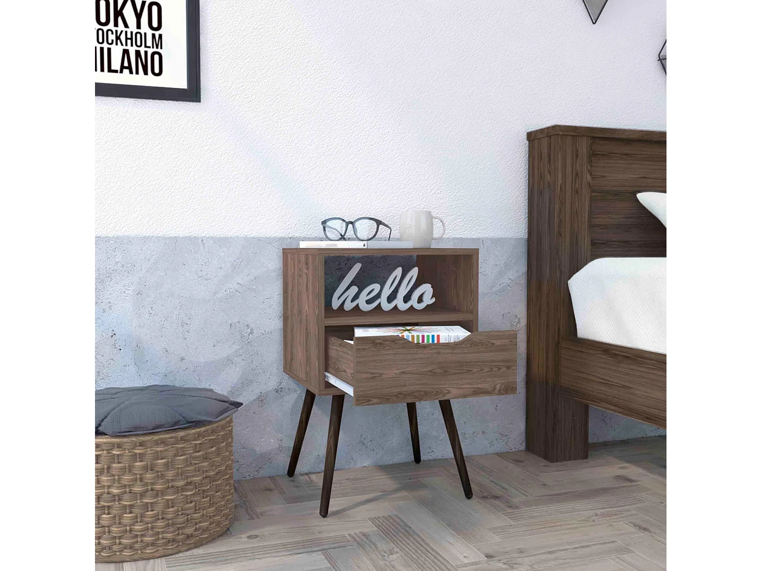 Cómoda Kaia em melamina com 4 gavetas com calhas metálicas e 2 armários inferiores, multicolor, 77.6 cm X 107 cm X 41.3 cm
